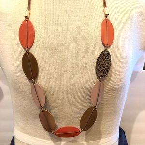 B & J long Necklace - Fall leaves - brown & orange metal linking leaves